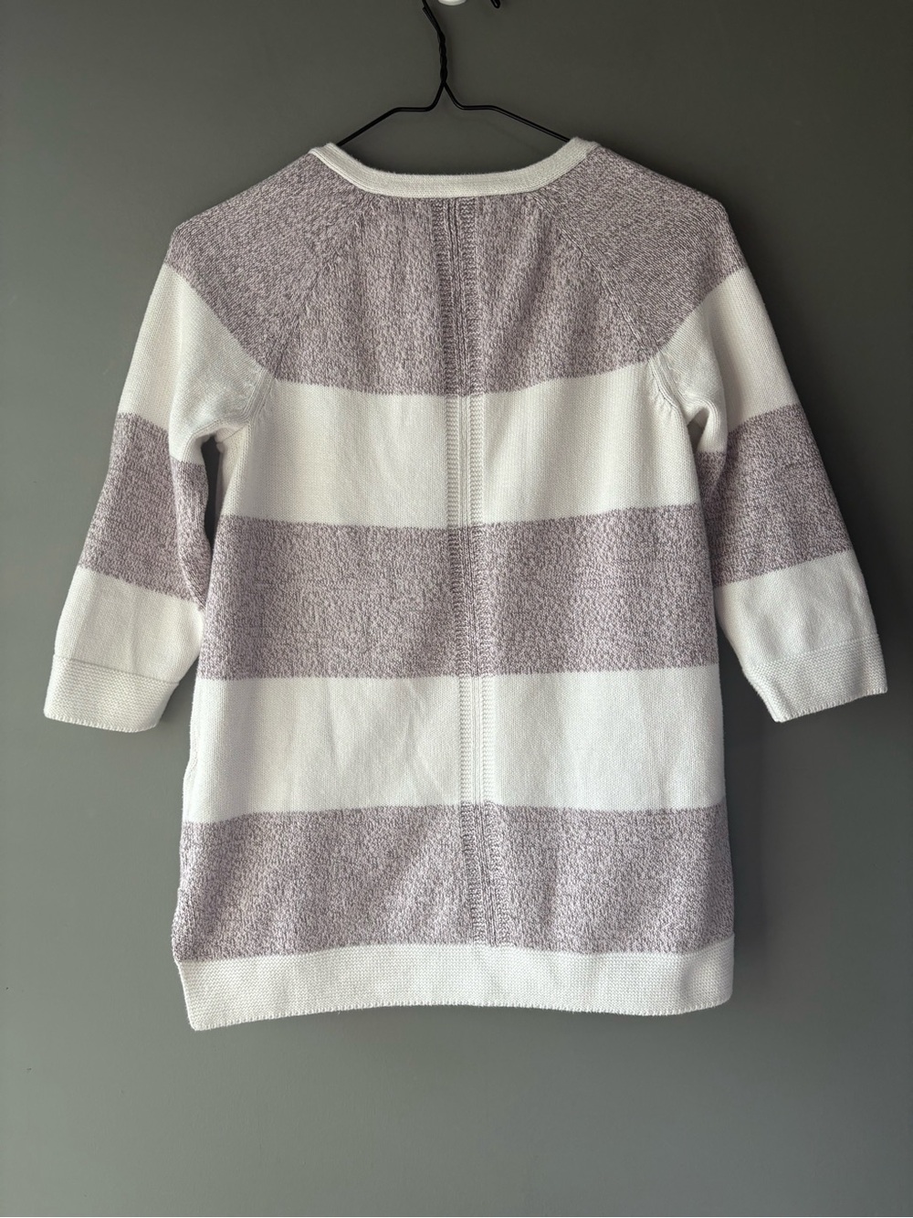 Reitmans Striped Cotton Knit Sweater Mauve Cream V-Neck 3/4 Sleeve Size Small - Picture 5 of 6